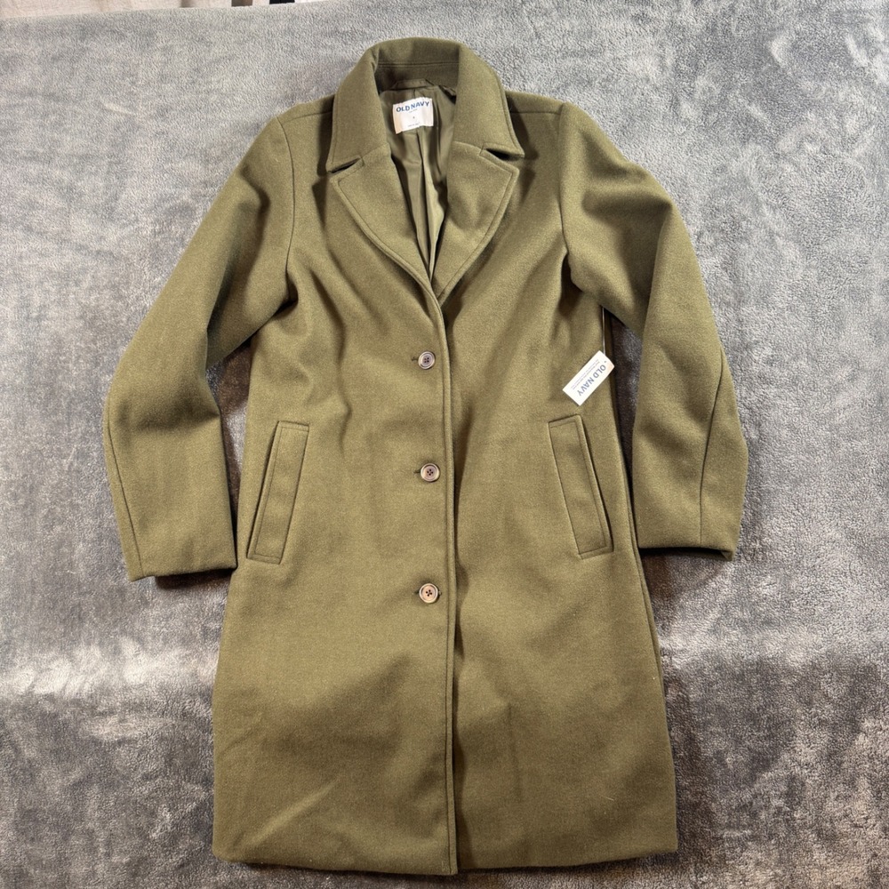 Old Navy Car Coat Womens Small Olive Green Long Sleeve Button Front NWT